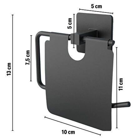 Kendiliğinden Yapışkanlı Siyah Paslanmaz Metal Kapaklı Tuvalet Kağıtlığı Aparatı (4490)