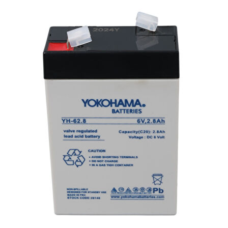 YOKOHAMA YH-62.8 6 VOLT - 2.8 AMPER DİK AKÜ (66 X 33 X 97 MM) (4490)