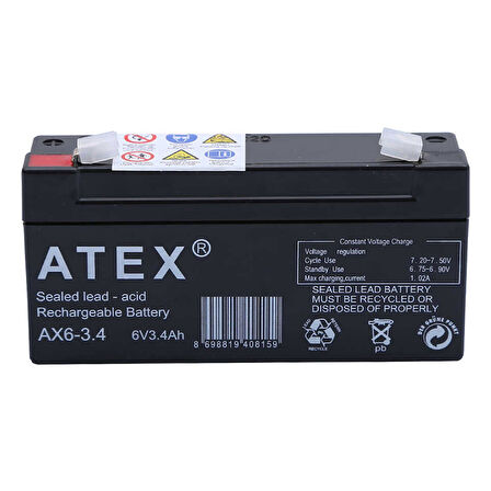 ATEX AX6-3.4 6 VOLT - 3.4 AMPER YATIK AKÜ (12.5X6X3CM) (4490)