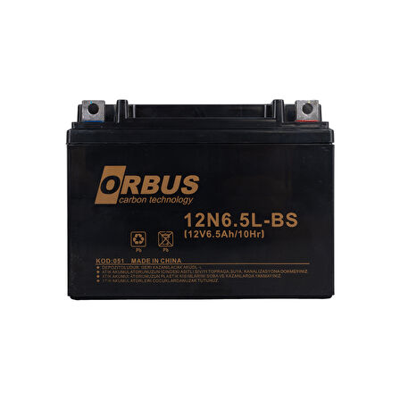 ORBUS 12N6.5L-BS 12V 6.5A MOTOSİKLET AKÜSÜ (139 X 66 X 100 MM) (2.05KG) (4490)