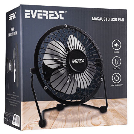 EVEREST EFN-482 MASAÜSTÜ METAL SİYAH FAN (4490)