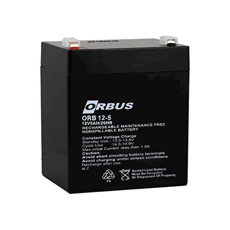 AKÜ 12 VOLT 5 AMPER ORBUS ORB12-5 (90 X 70 X 101 MM) (4490)