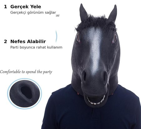 Gerçekçi At Kafası Maskesi Siyah Renk (4490)