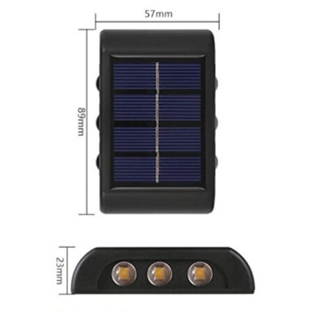 6 Ledli Solar Güneş Enerjili Aplik Led, Dekoratif Duvar Monteli Gün Işığı Led (4490)