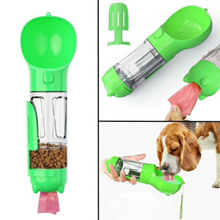 Taşınabilir Hazneli Mama Kaplı ,Kaka Poşetli Kedi,Köpek Suluğu-300ml (4490)