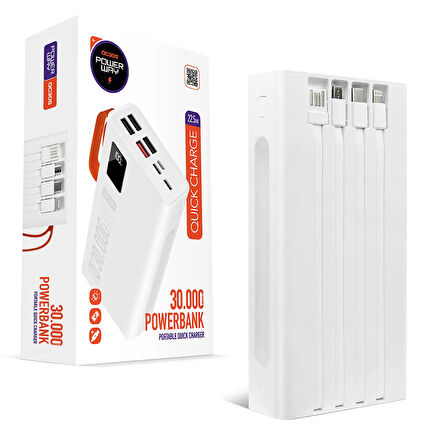 30000 MAH DİJİTAL GÖSTERGELİ KENDİNDEN KABLOLU POWERBANK (4490)