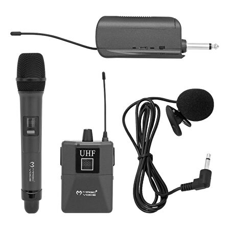 MAGICVOICE MV-1305YE UHF 1 EL + 1 YAKA EKRANLI KABLOSUZ TELSİZ MİKROFON (4490)