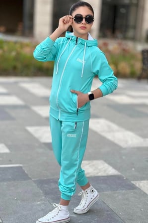 Kız Çocuk Scuba Atheletic Reglan Kol Kapüşonlu Dalgıç Kumaş Eşofman Takımı ESF7027
