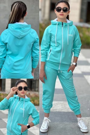 Kız Çocuk Scuba Atheletic Reglan Kol Kapüşonlu Dalgıç Kumaş Eşofman Takımı ESF7027