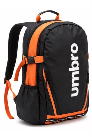 UMBRO Cleo Backpack Siyah/Turuncu Su İtici, Reflektörlü Spor Sırt Çantası, Okul Çantası - TT0044