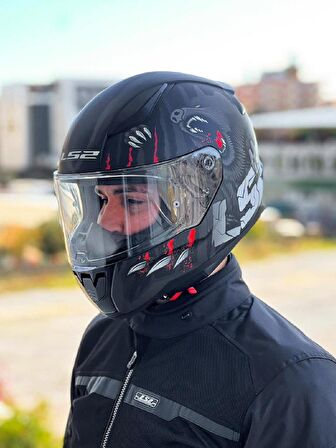 LS2 Rapid 2 Clawn Mat Siyah Gri Kırmızı Kask