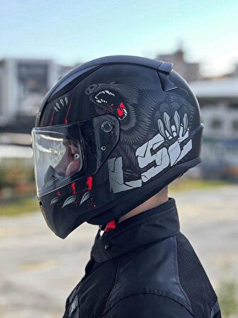 LS2 Rapid 2 Clawn Mat Siyah Gri Kırmızı Kask