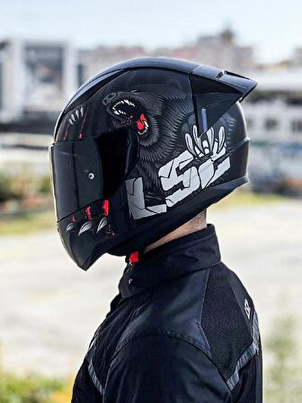 LS2 Rapid 2 Clawn Race Mat Siyah Gri Kırmızı Kask