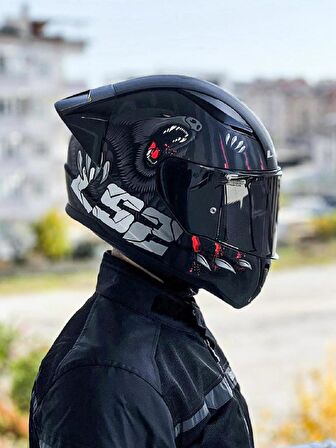 LS2 Rapid 2 Clawn Race Mat Siyah Gri Kırmızı Kask
