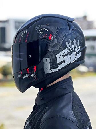 LS2 Rapid 2 Clawn Mat Siyah Gri Kırmızı Kask Siyah Vizörlü