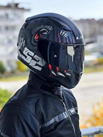 LS2 Rapid 2 Clawn Mat Siyah Gri Kırmızı Kask Siyah Vizörlü