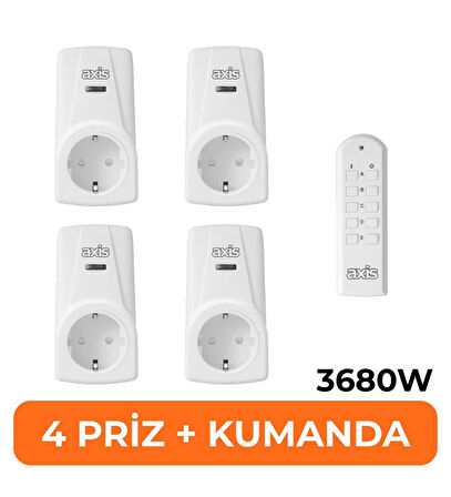 Axis 4'Lü Uzaktan Kumandalı Priz Set 3680 W