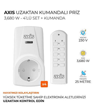 Axis 4'Lü Uzaktan Kumandalı Priz Set 3680 W