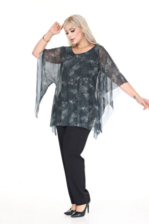 Büyük Beden Sim ve Kol Detaylı Akışkan Bluz 44C-2695