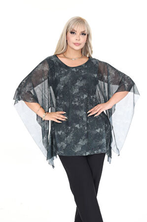 Büyük Beden Sim ve Kol Detaylı Akışkan Bluz 44C-2695