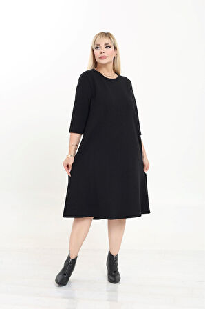 Kışlık Büyük Beden A Line Esnek Elbise 44C-2730