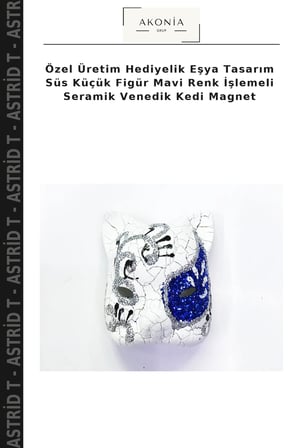 Özel Üretim Hediyelik Eşya Tasarım Süs Küçük Figür Mavi Renk İşlemeli Seramik Venedik Kedi Magnet