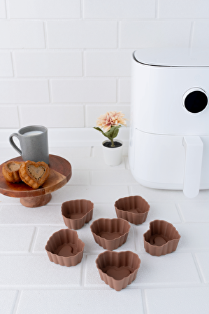 Onikiden Airfryer Silikon Kalp Muffin Kek Kalıbı 6’lı- Tüm Hava Fritözleriyle Uyumlu Sl11