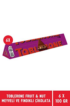 Toblerone Fruit & Nut Meyveli ve Fındıklı Tablet Çikolata 100 gr - 6 Adet