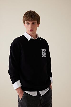 DeFacto Boxy Fit Bisiklet Yaka Baskılı Sweatshirt C7048AX24AUBK81