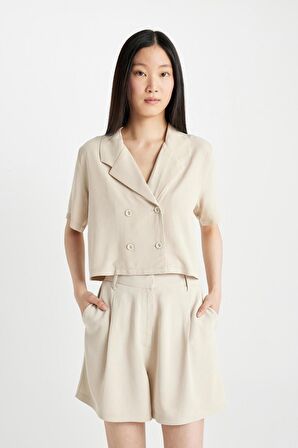 DeFacto Yüksek Bel Kısa Paça Keten Karışımlı Şort C3829AX24HSBG737