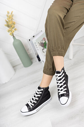 Prego Siyah&Beyaz Çocuk Bilekli Converse Tarzı Spor Ayakkabı SİYAH