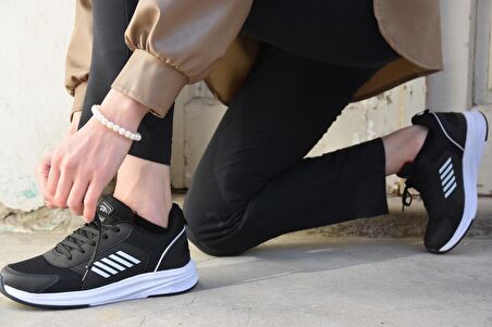 M.p. 231 1106 Comfolite Rahat İç Taban Hafif Bağcıklı Uniseks Spor Ayakkabı SİYAH BEYAZ