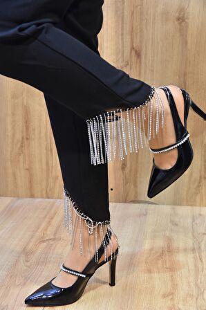 Pine Cone D8769 Saten Kadın Topuklu Ayakkabı RUGAN SİYAH