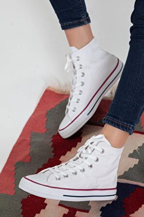 Prego Erkek Sneaker Bilekli Convers Modeli Keten Spor Ayakkabı BEYAZ