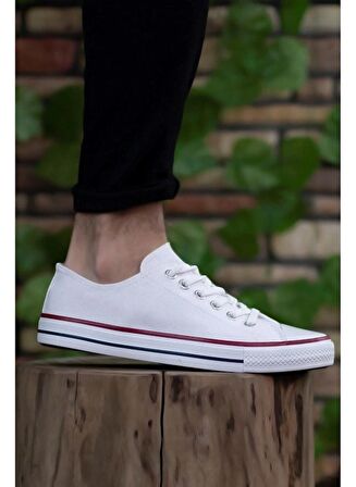 Prego Erkek Sneaker Kısa Convers Modeli Keten Spor Ayakkabı BEYAZ