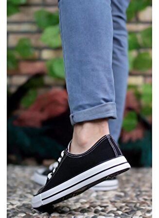 Prego Erkek Sneaker Kısa Convers Modeli Keten Spor Ayakkabı SİYAH