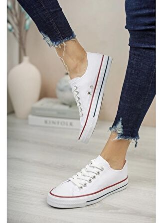 Prego Uniseks Sneaker Kısa Convers Modeli Keten Spor Ayakkabı BEYAZ