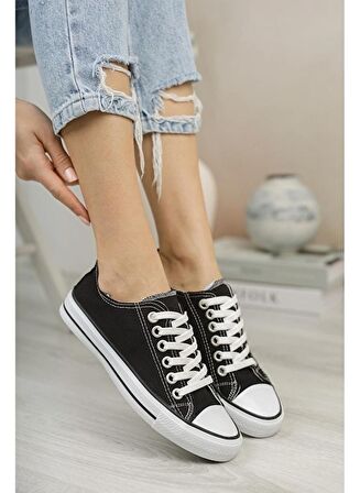 Prego Uniseks Sneaker Kısa Convers Modeli Keten Spor Ayakkabı SİYAH