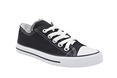 Prego Siyah&Beyaz  Çocuk Kısa Converse Tarzı Spor Ayakkabı SİYAH