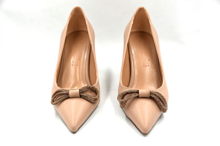 Prego Taş Papyon Detaylı Topuklu Kadın Stiletto Ayakkabı NUT