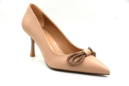 Prego Taş Papyon Detaylı Topuklu Kadın Stiletto Ayakkabı NUT