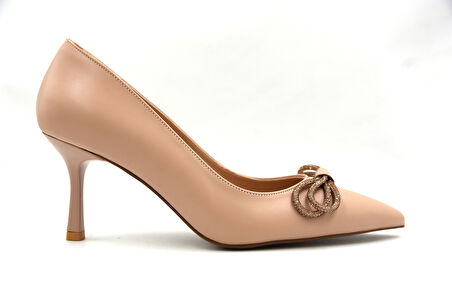 Prego Taş Papyon Detaylı Topuklu Kadın Stiletto Ayakkabı NUT