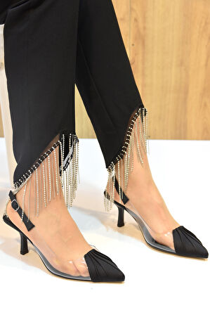 Prego (Park Moda) Burnu Şeffaf Kapalı Topuklu Kadın Ayakkabı SİYAH