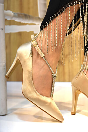 Prego (Park Moda) Taş Biye Detaylı Topuklu Kadın Ayakkabı NUT