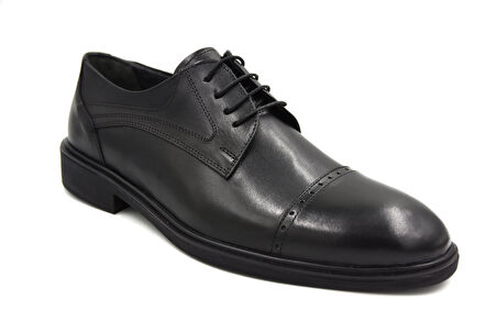 Prego (Stilloni) Hakiki Deri Bağcıklı Poli Hafif Taban Günlük Erkek Ayakkabı SİYAH