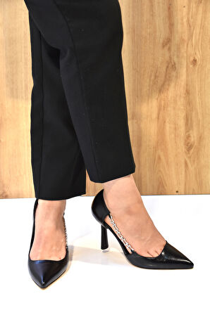 Prego (Park Moda) İnce Topuklu Kenar Halka Detaylı  Kadın Ayakkabı SİYAH