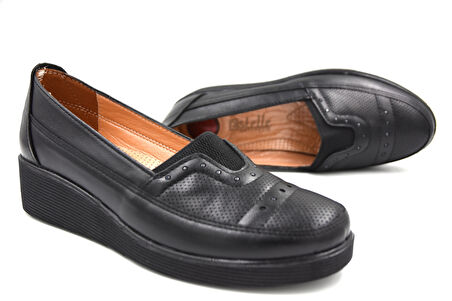 Prego İçi Hakiki Deri Jelli Poli Hafif Taban Günlük Kadın Ayakkabı SİYAH