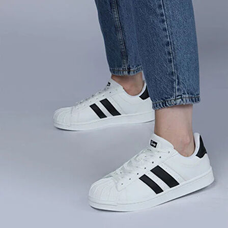 Jump 28787  Bağcıklı Dikişli Uniseks Sneaker Günlük Spor Ayakkabı BEYAZ