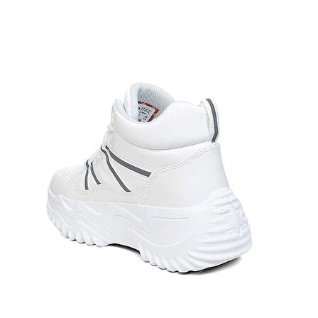 Beyaz (Flet) Poli Hafif Taban Bağcıklı Kalın Taban Kadın Bot BEYAZ