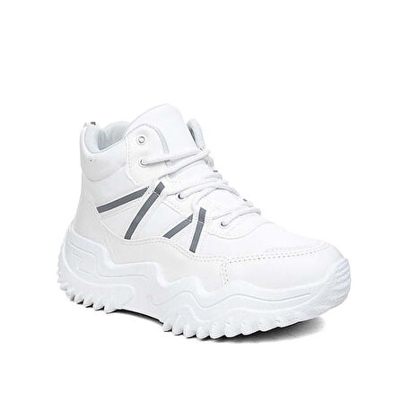 Beyaz (Flet) Poli Hafif Taban Bağcıklı Kalın Taban Kadın Bot BEYAZ